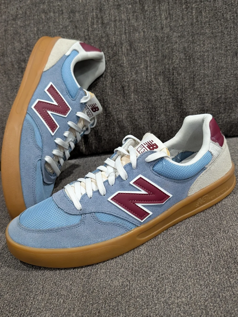 New Balance Men's Light Blue & Burgundy Suede Mesh Sneakers